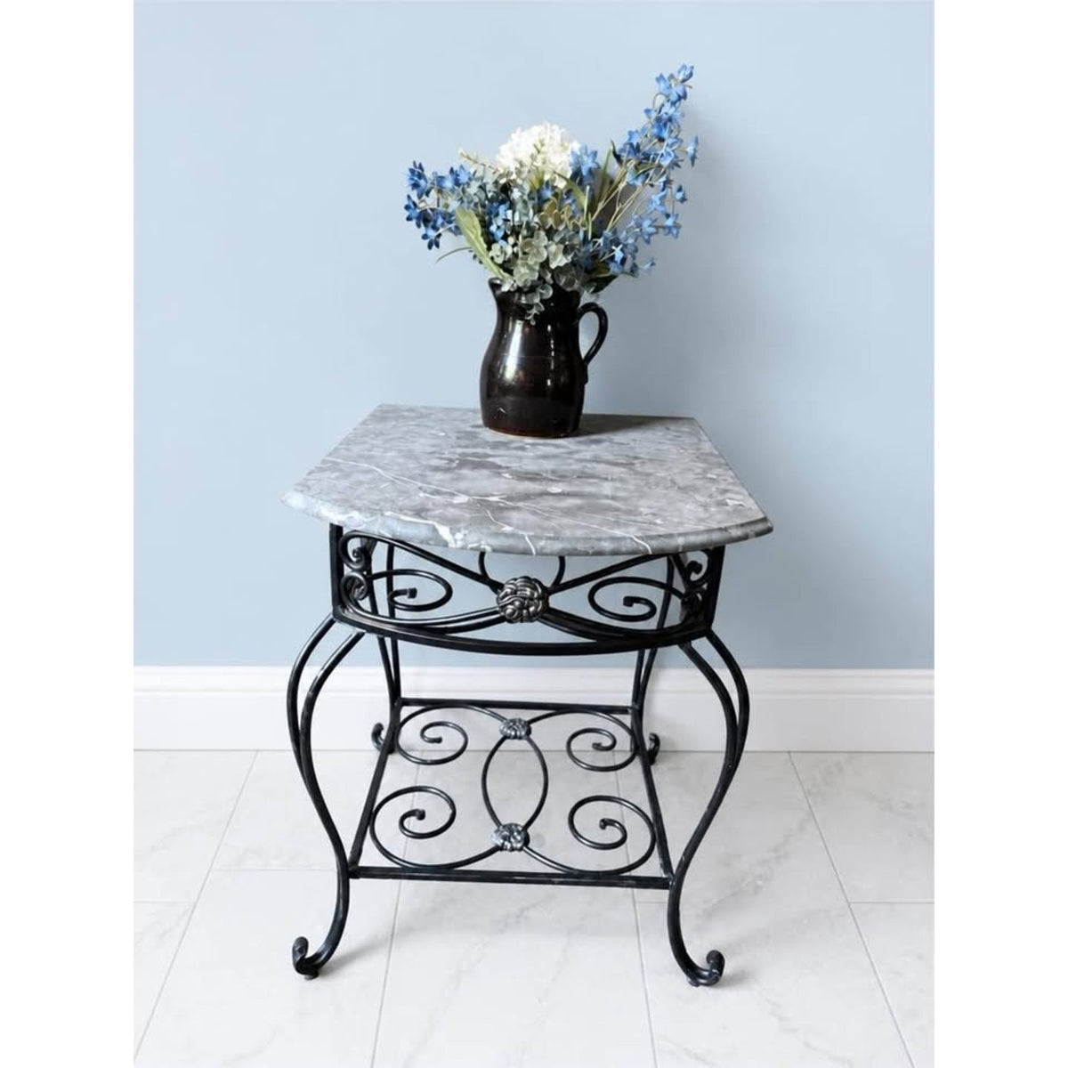 Elegant Bombay & Co. Wrought Iron & grey Marble Accent Table/Nightstand/end table