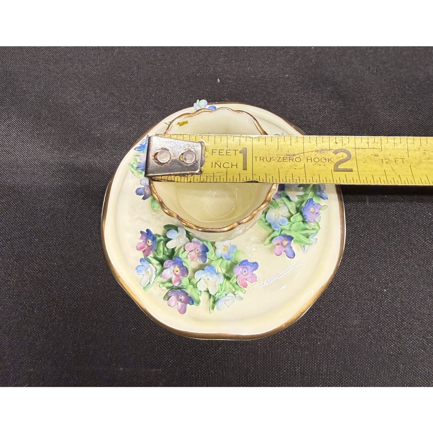 Rare pair crown staffordshire candle holders flowers purple porcelain 2" England