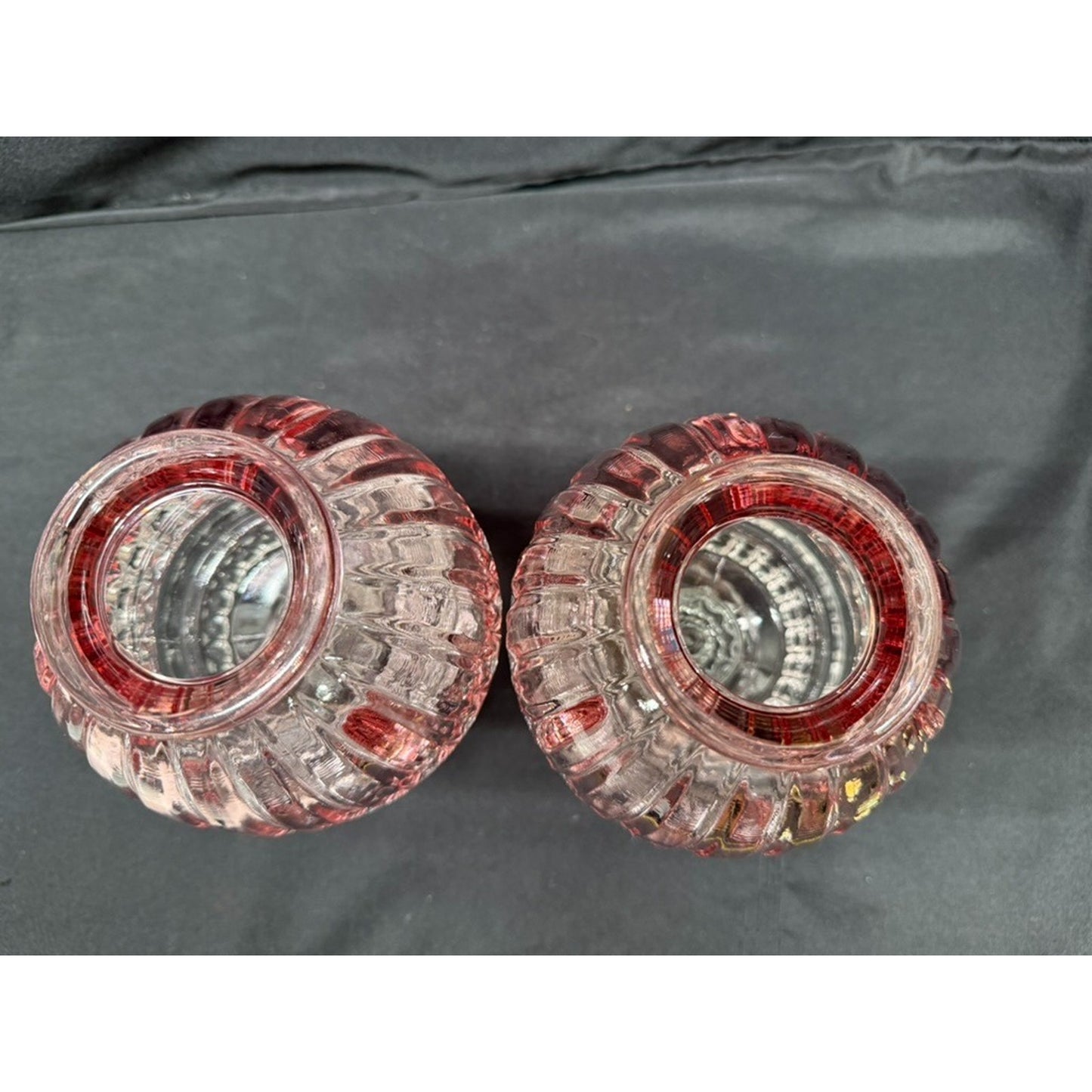 Pair of L.E. Smith Vintage Pink Fairy Lamps Clear Glass Pedestal Candle Holders