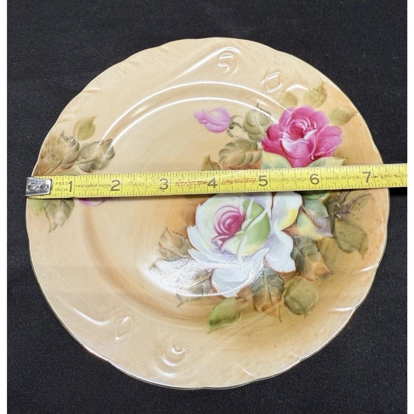 Set of 4 Vintage Lefton Heritage Brown Floral Hand-Painted Salad Plates 7.25”