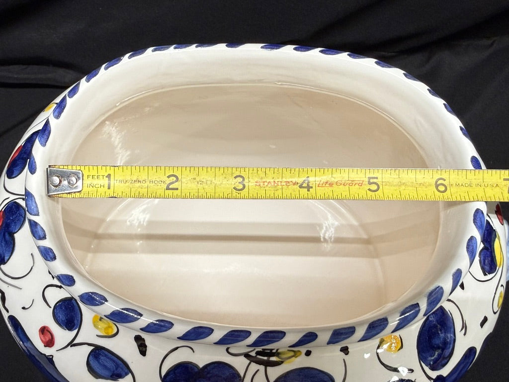 Vintage Deruta Italy Hand Painted Large Oval Cookie Jar/Canister withBiscotti Rooster