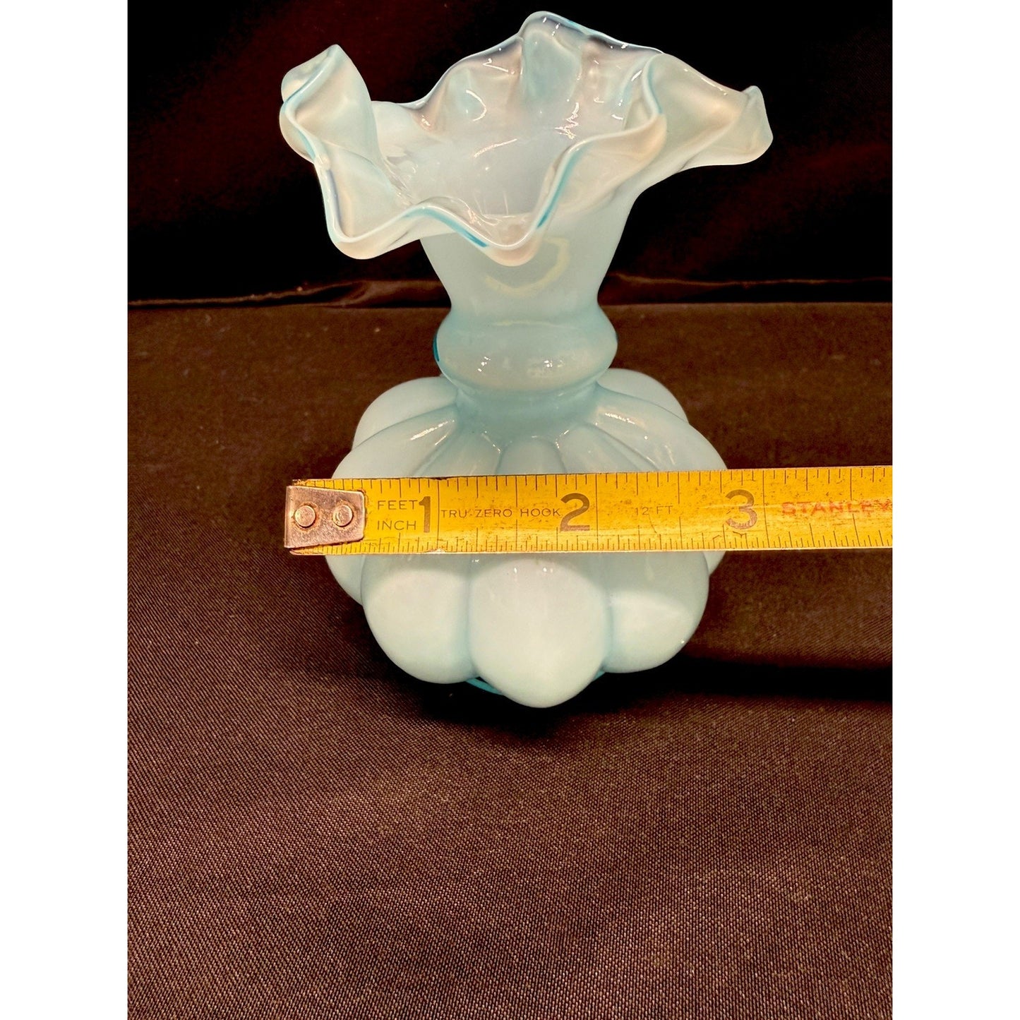 Fenton baby Blue mid century Melon Vase scalloped ruffled top 4.5 inch vintage