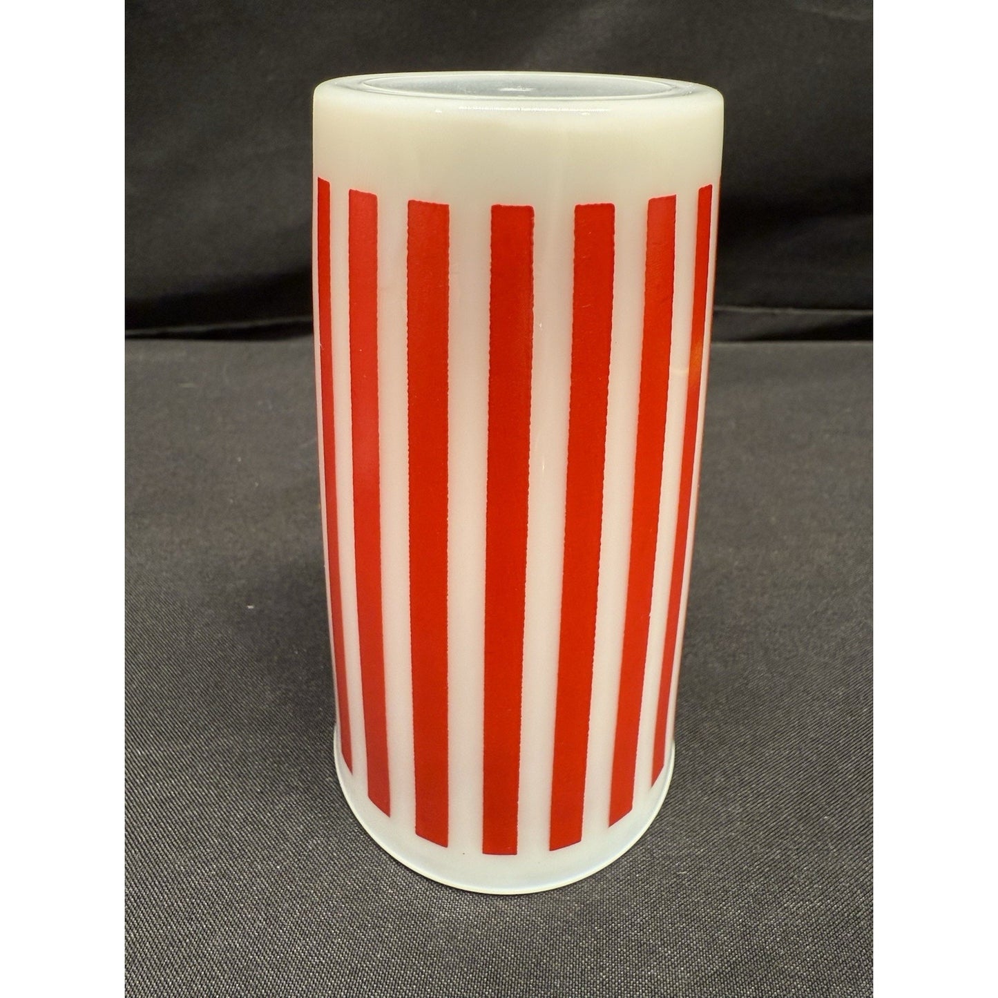 Vintage Hazel Atlas Platonite Milk Glass Tumblers Red White Candy Stripe Set 5