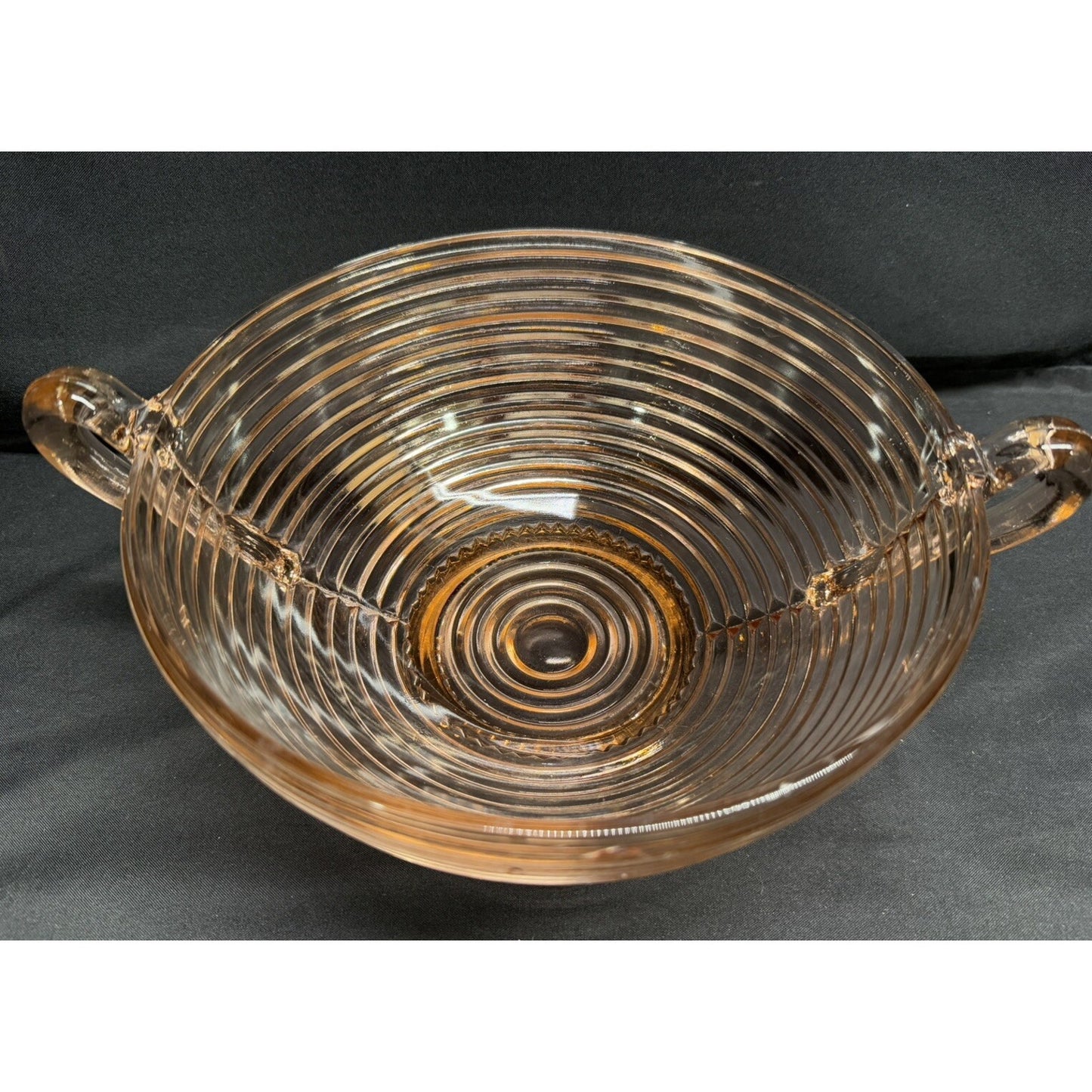 Anchor Hocking 1930s Pink Manhattan Depression glass pedestal bowl with handles