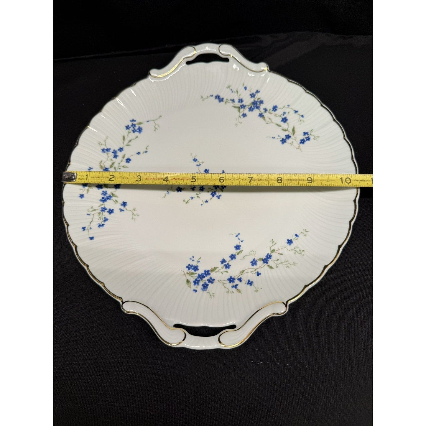 Bernardaud Limoges France Myosotis Handled 11” Cake Plate platter blue flowers