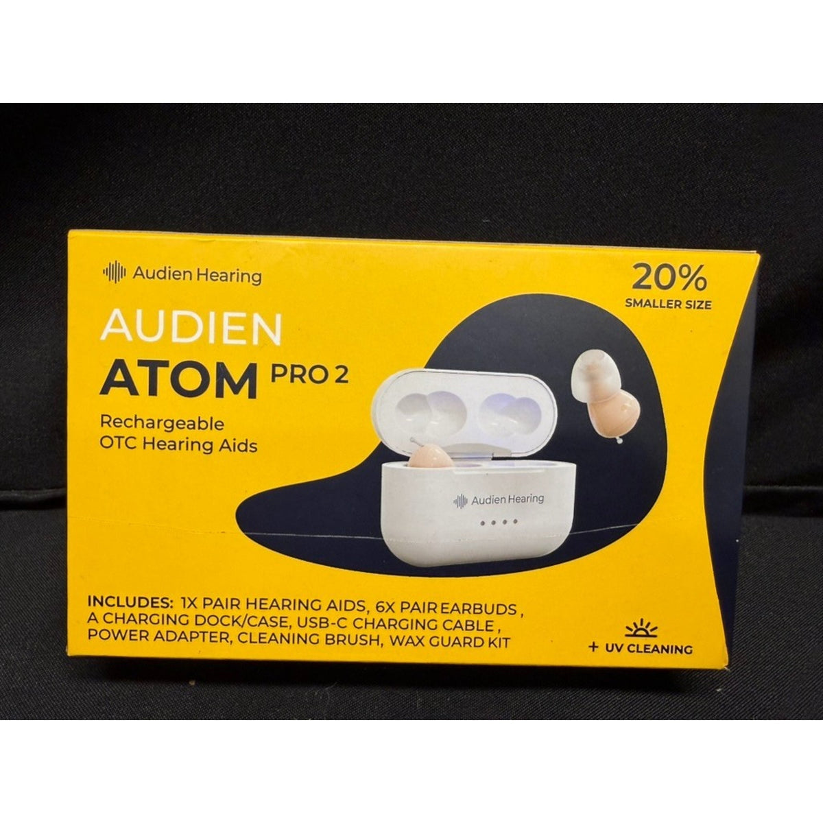 Audien Atom Pro 2 Wireless Rechargeable OTC Hearing Aids- open box