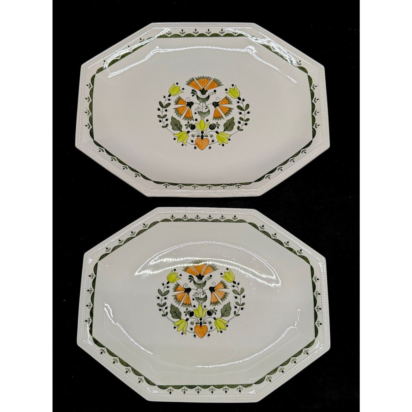 Set of 2 Johnson brothers Greenfield oval/ octagon platters 13.75” & 15.25” VTG