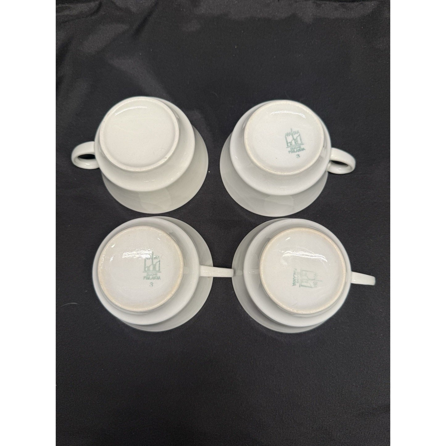Arabia Blue Ribbon Suomi Striped White & Blue Tea Espresso Cups Set Of 4 Finland