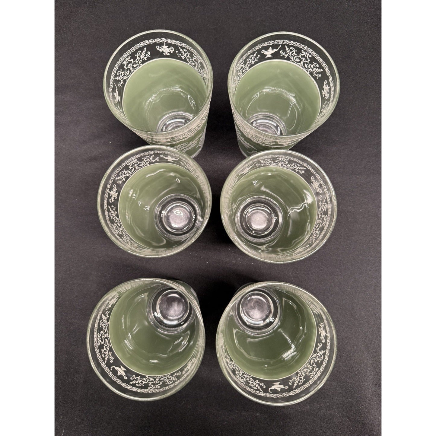 Set of 6 Wedgewood Jeanette Helllenic Sage green white Vintage glass tumblers 5”