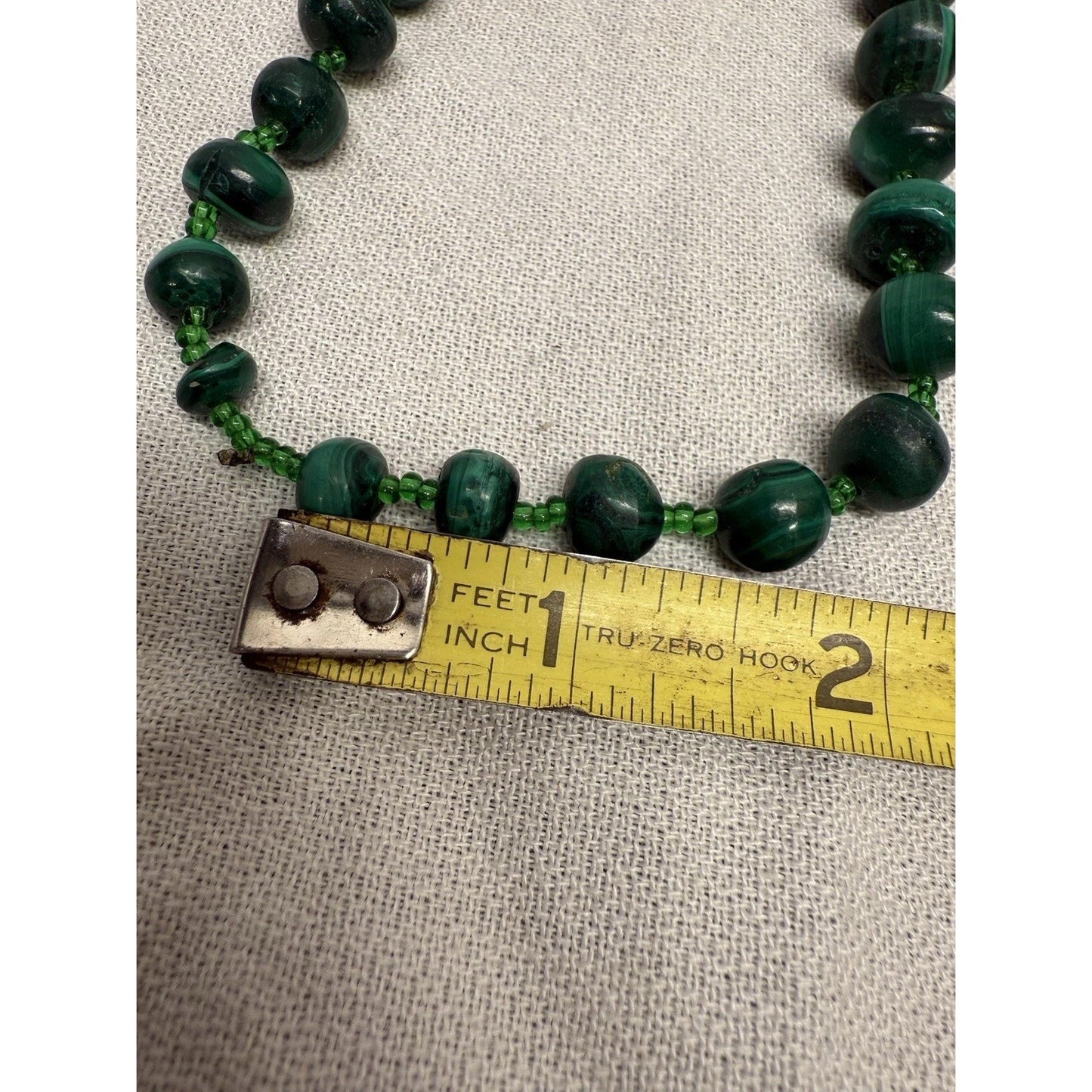 Vintage Chinese Malachite natural carved green gemstone beaded necklace 12”