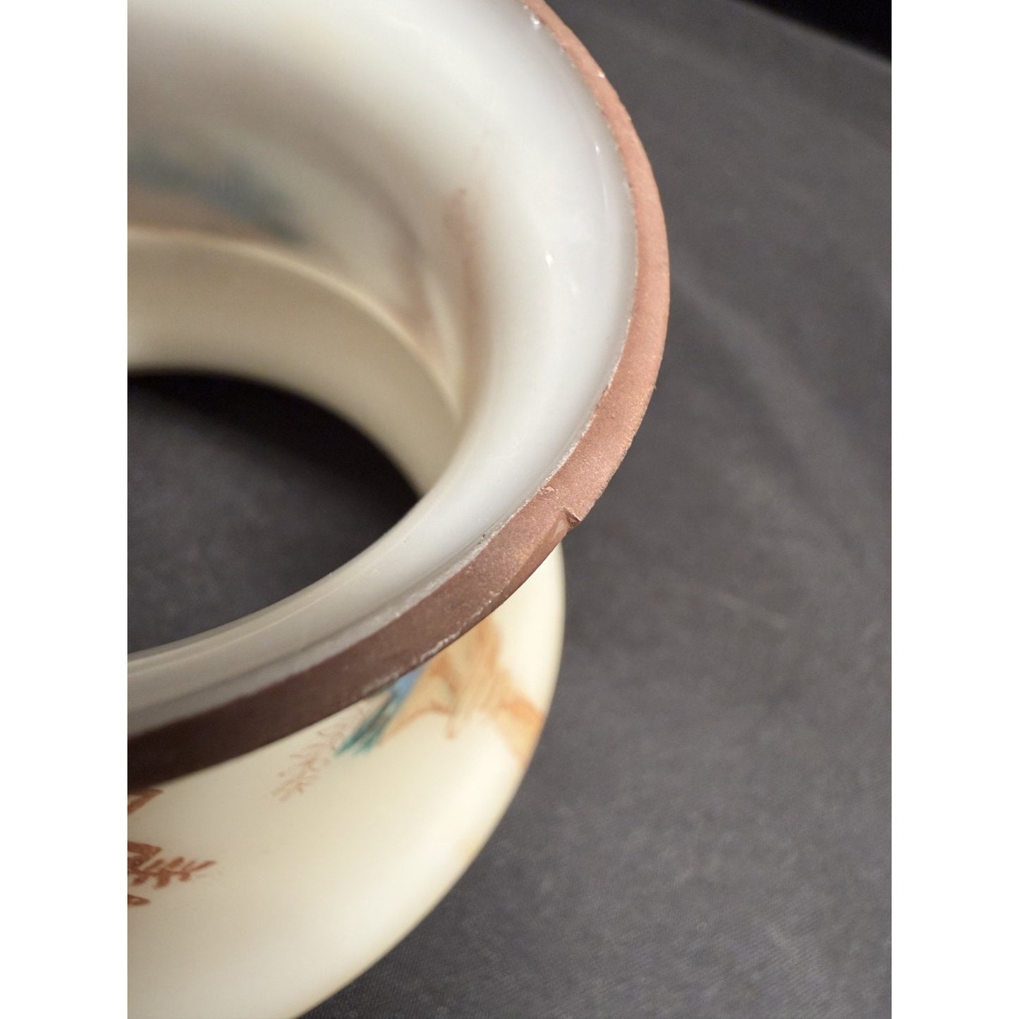 Rare (2) antique glass lamp shades hand painted bell shape brown cream floral 4"