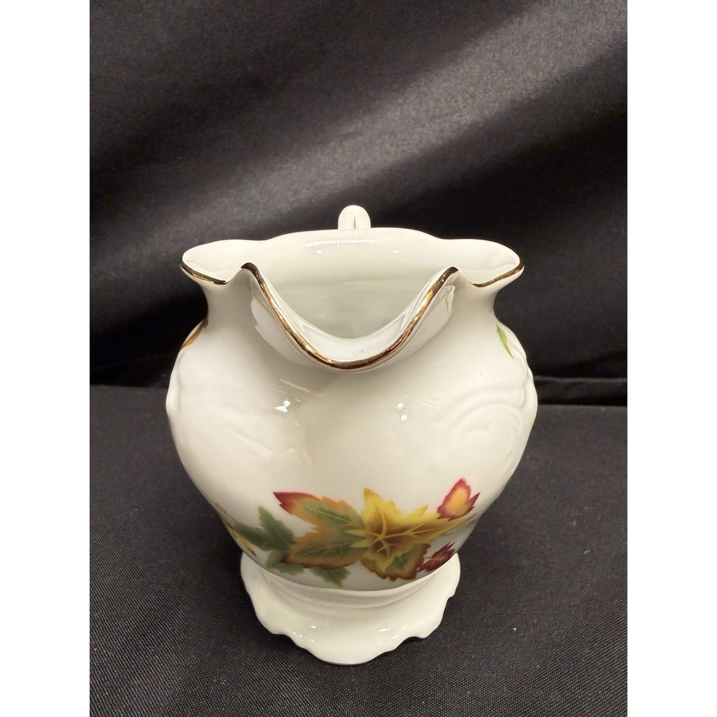 Vintage Walbrzych Sugar & Creamer Dish Set Autumn Leaves Gold Gilding Porcelain