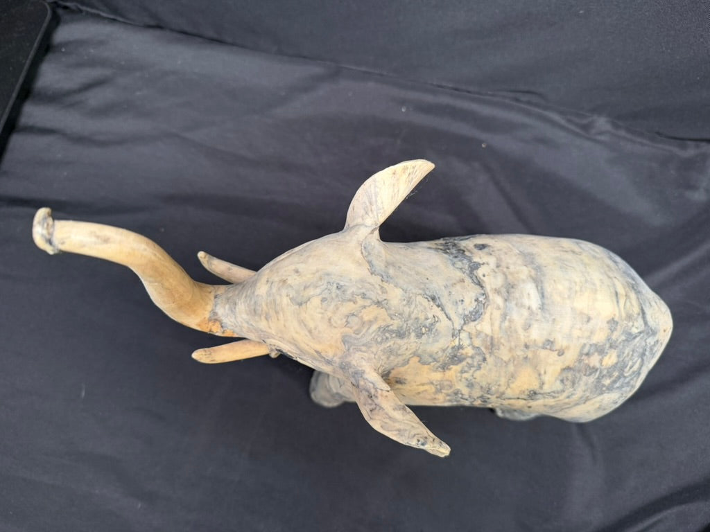 Large Vintage Carved Elephant made from Crushed Oyster Shells with trunk up 15” tall