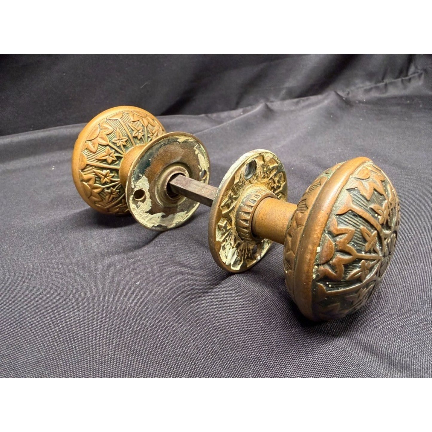 Antique 1880 Solid Bronze Ornate Victorian Style Door Knobb Arcitectural Salvage