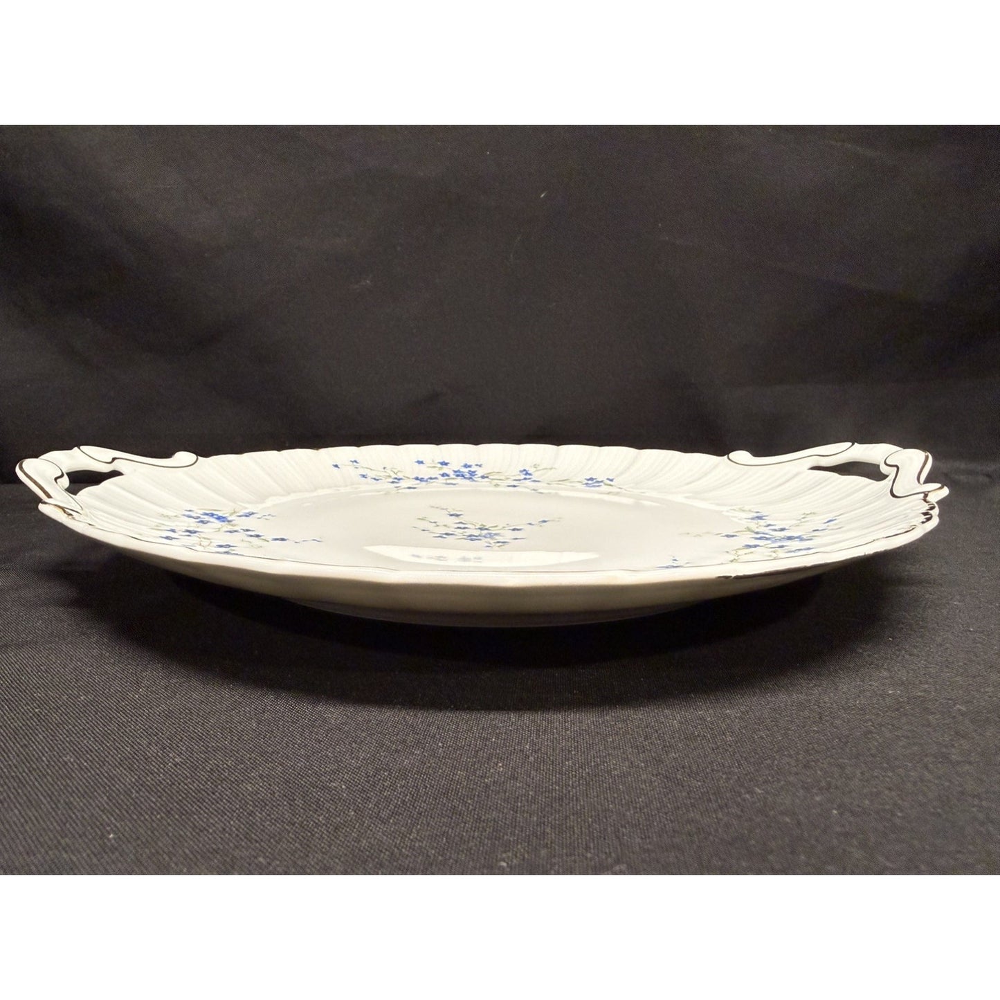 Bernardaud Limoges France Myosotis Handled 11” Cake Plate platter blue flowers