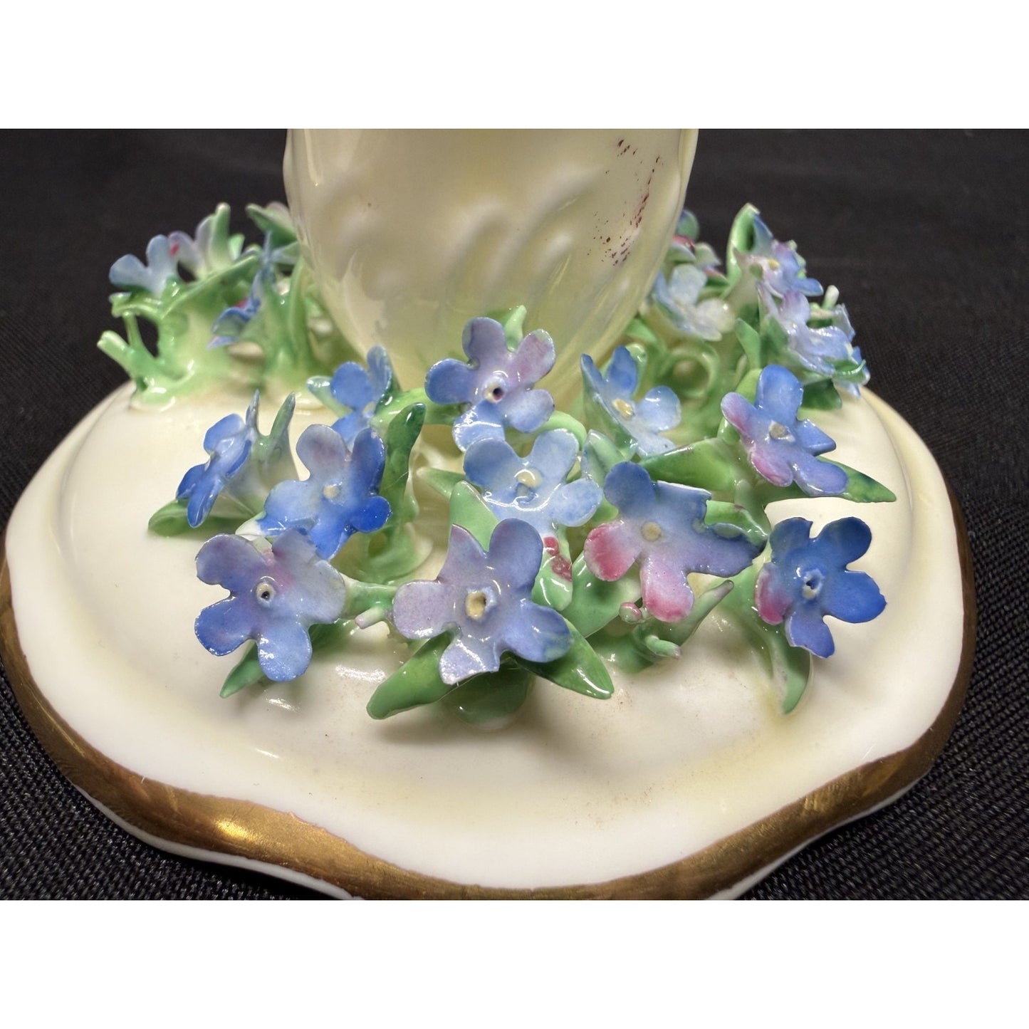 Rare pair crown staffordshire candle holders flowers purple porcelain 2" England