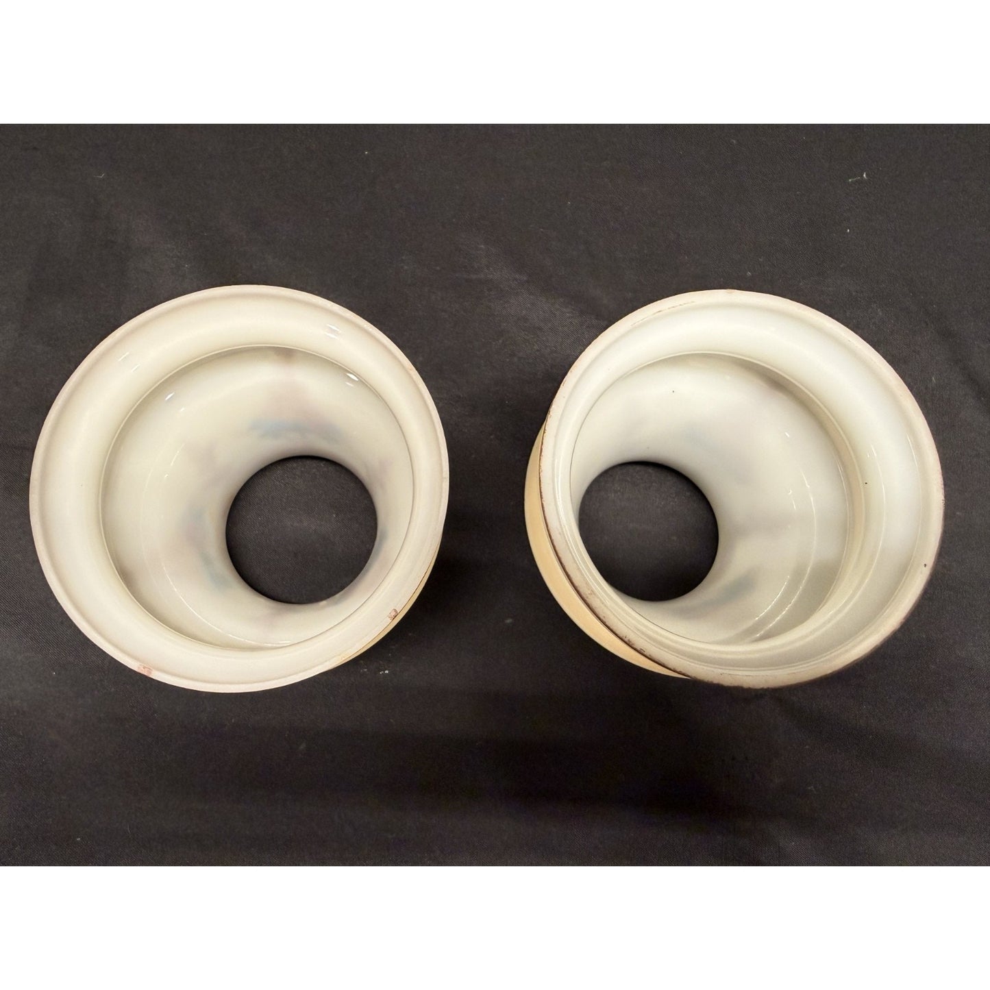 Rare (2) antique glass lamp shades hand painted bell shape brown cream floral 4"