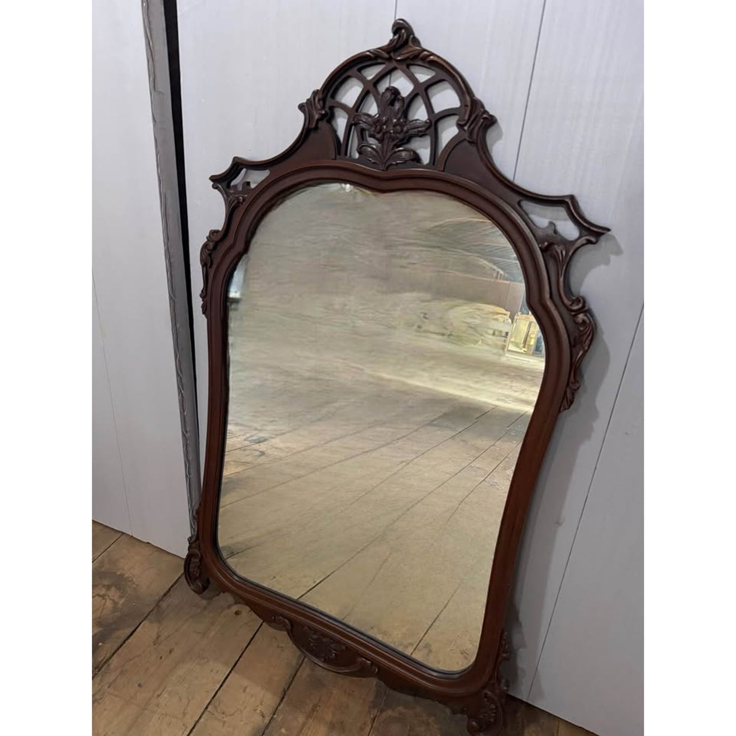 Antique french style mahogany wall mirror with beautifully carved flowers