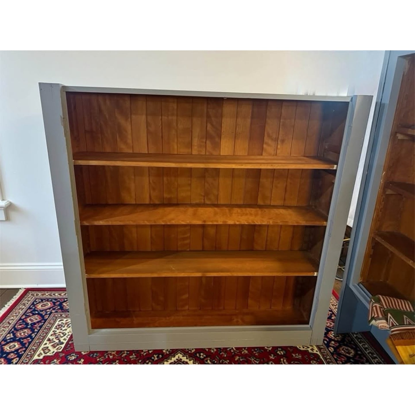 Antique bookcase late 1800’s with cedar plank backing and baby blue paint