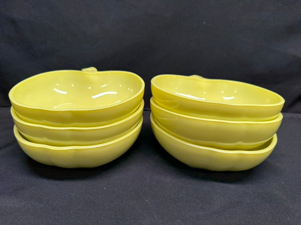 Vintage Hazel Atlas Apple Shaped Salad Serving Bowl Set 7 Piece Set 1950’s Green
