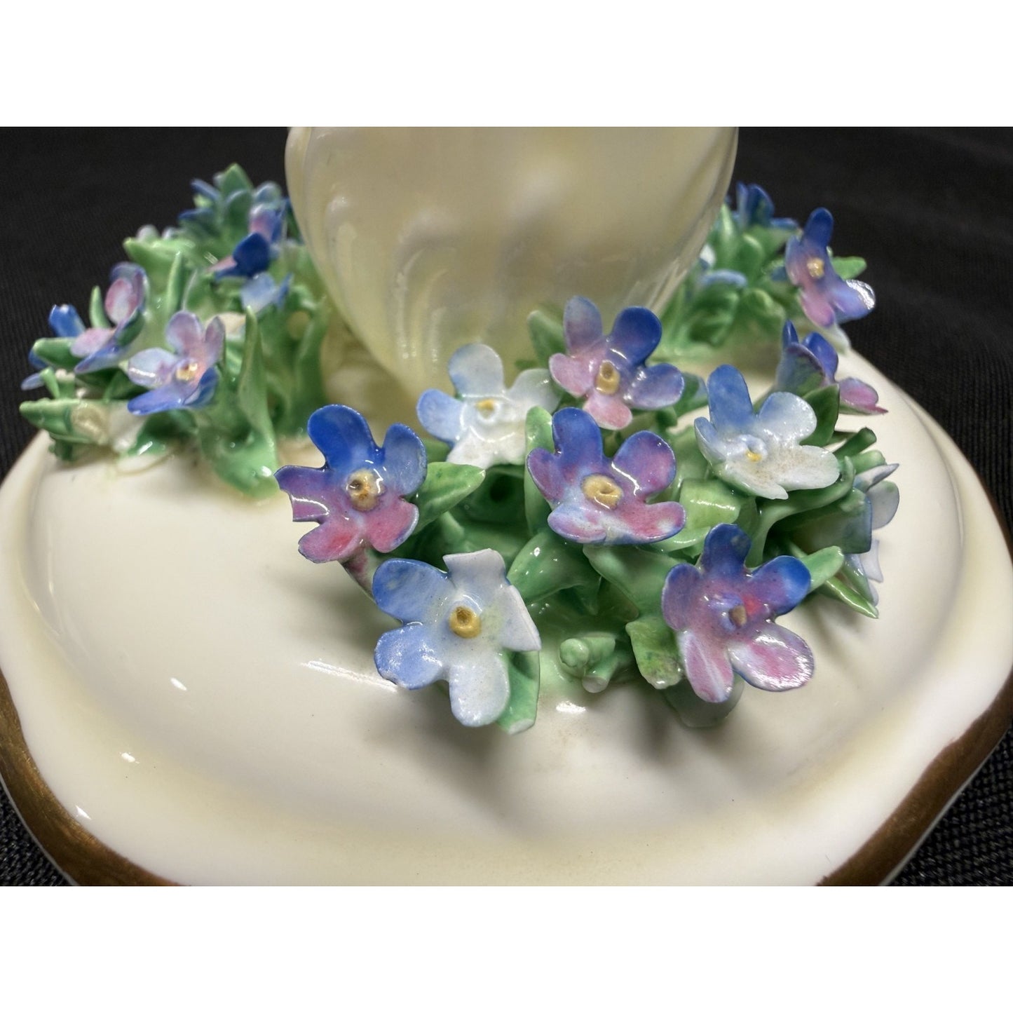 Rare pair crown staffordshire candle holders flowers purple porcelain 2" England