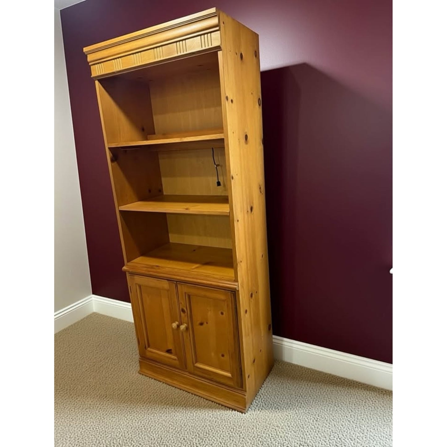 Wooden lighted bookcase/ shelf unit with lower cabinets