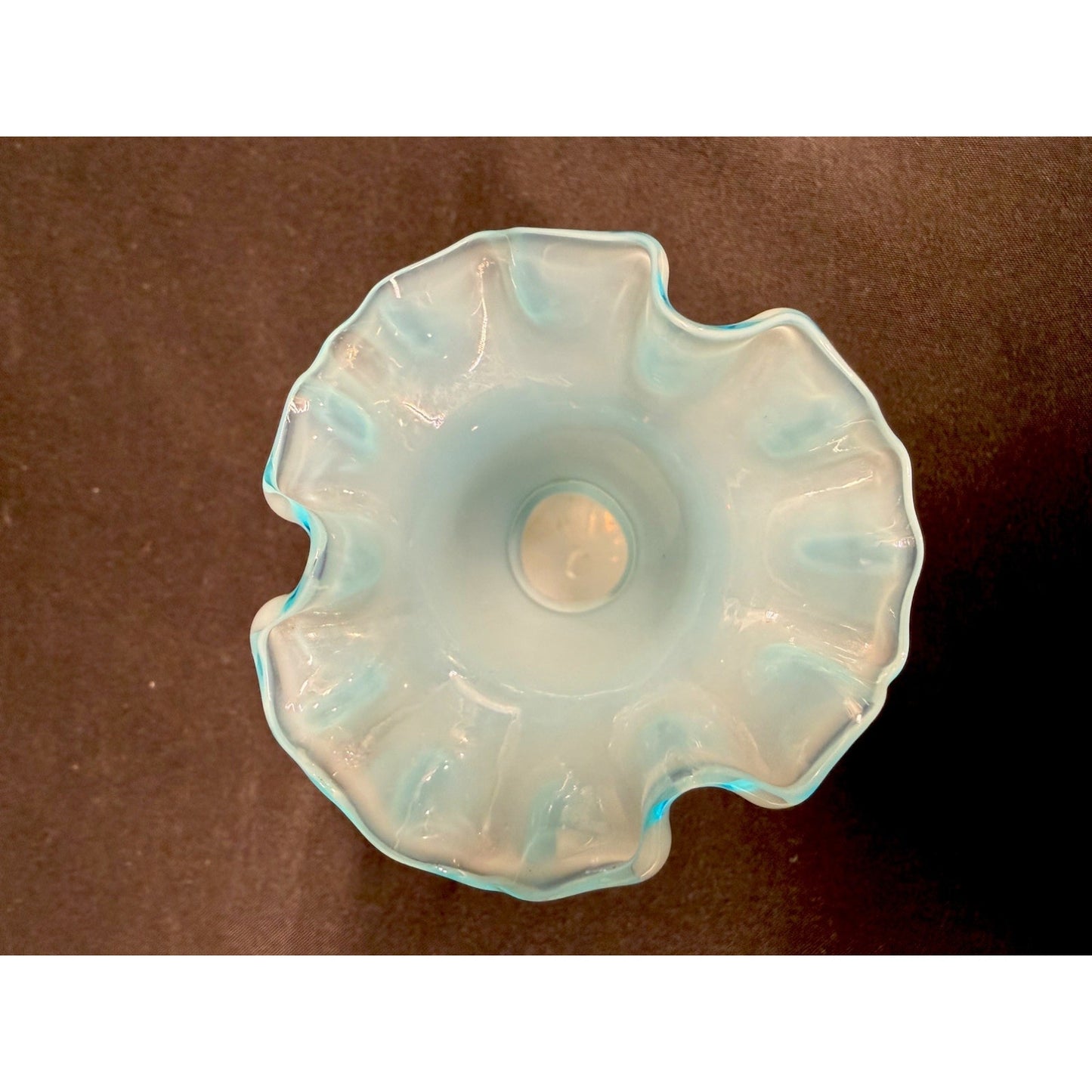 Fenton baby Blue mid century Melon Vase scalloped ruffled top 4.5 inch vintage