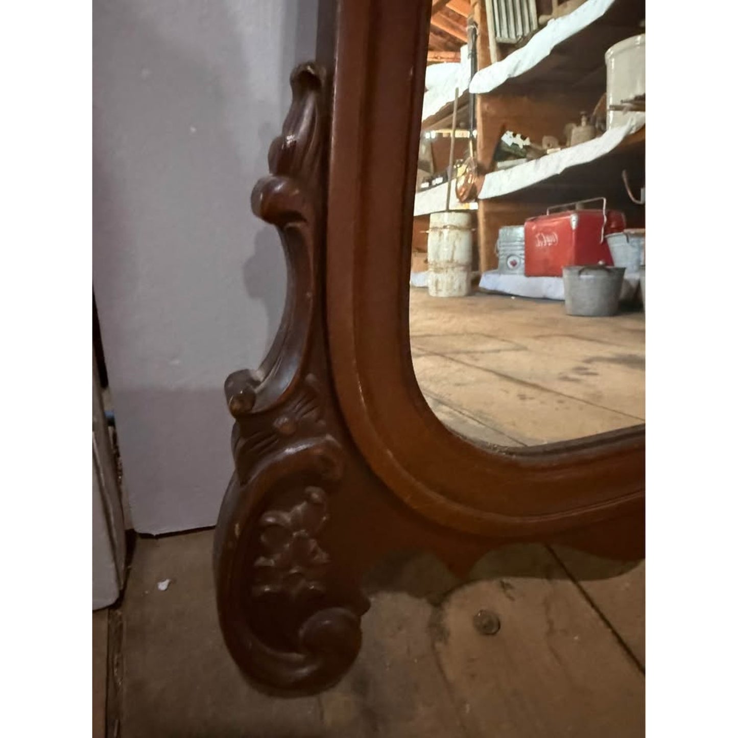 Antique french style mahogany wall mirror with beautifully carved flowers