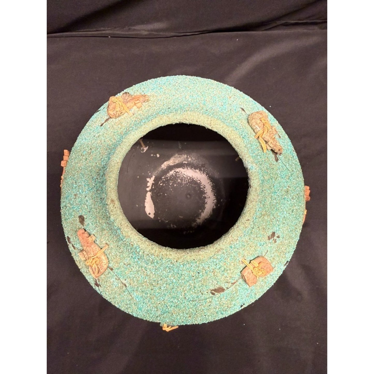 Vintage zuni large fetish pot/jar crushed turquoise 8.5" tall signed by artist