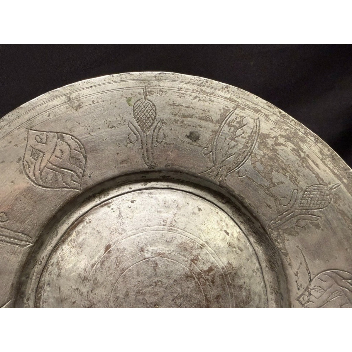 Antique Egyptian Tin Coated Copper Plate 10.25" Round Hand Forged Engraved Decor