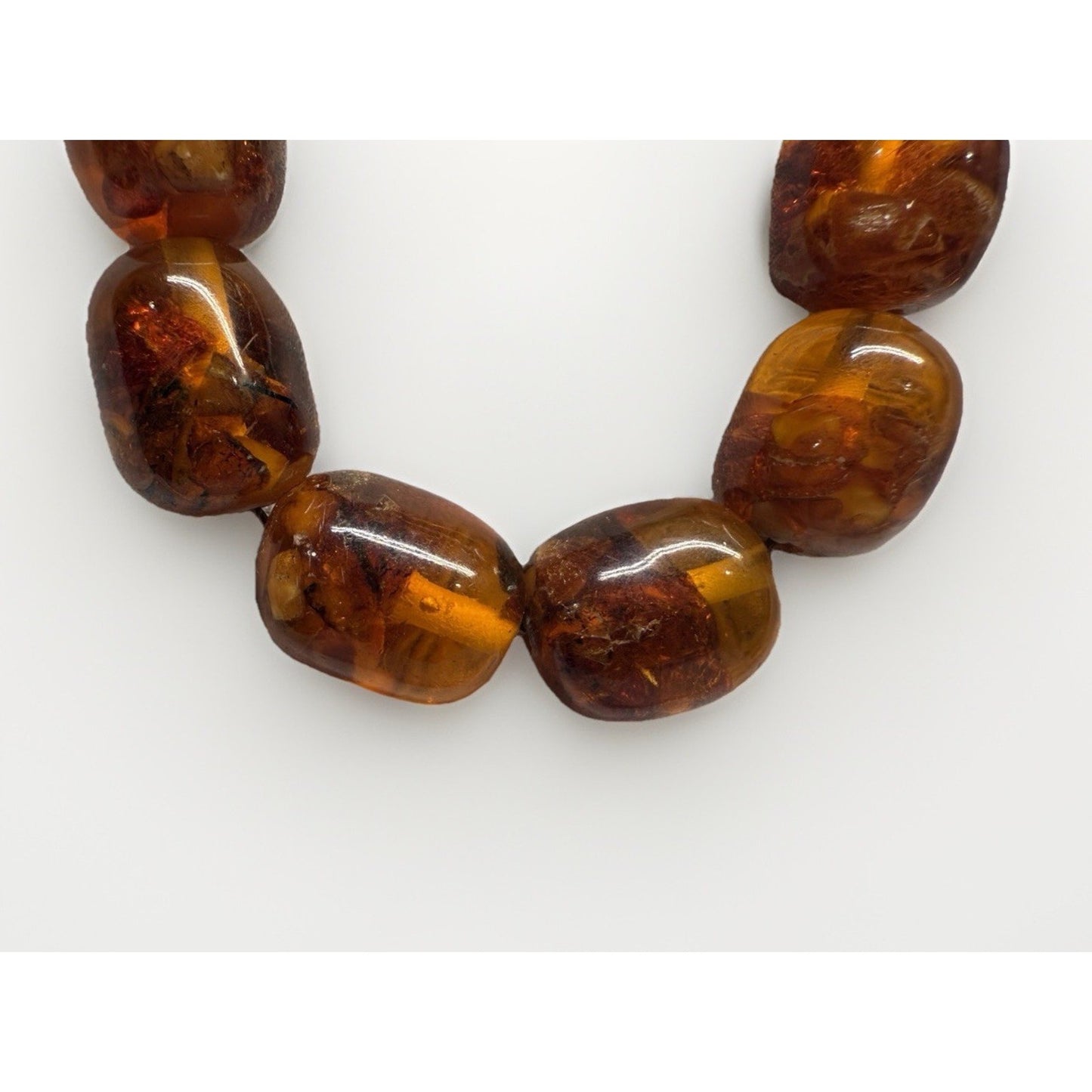Vintage Baltic amber barrel bead necklace no clasp, pull over head approx. 13”