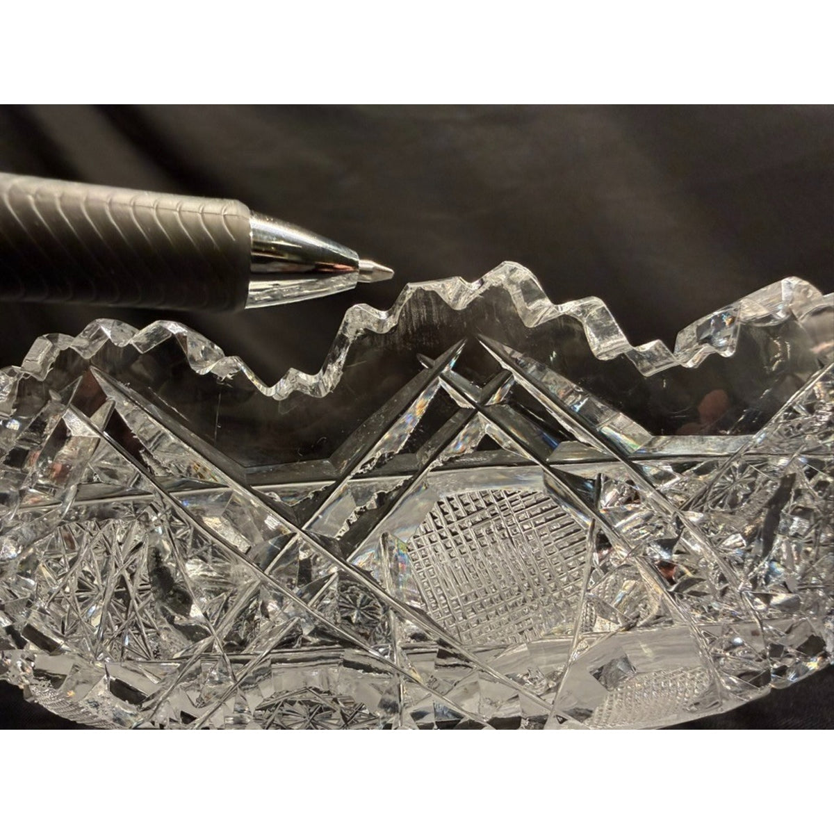 American Brilliant Crystal Cut Glass Round Centerpiece Bowl Etched Flowers 8"