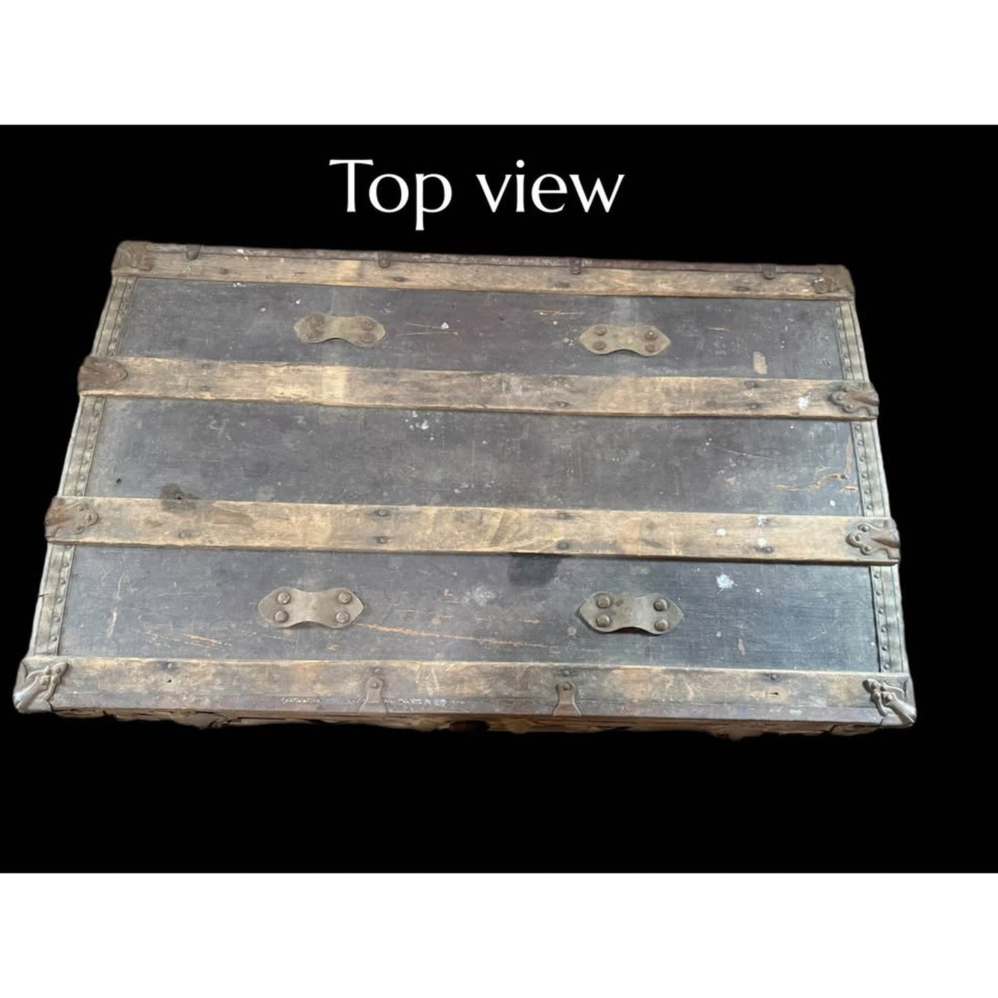 Large Antique wooden flat top steamer trunk