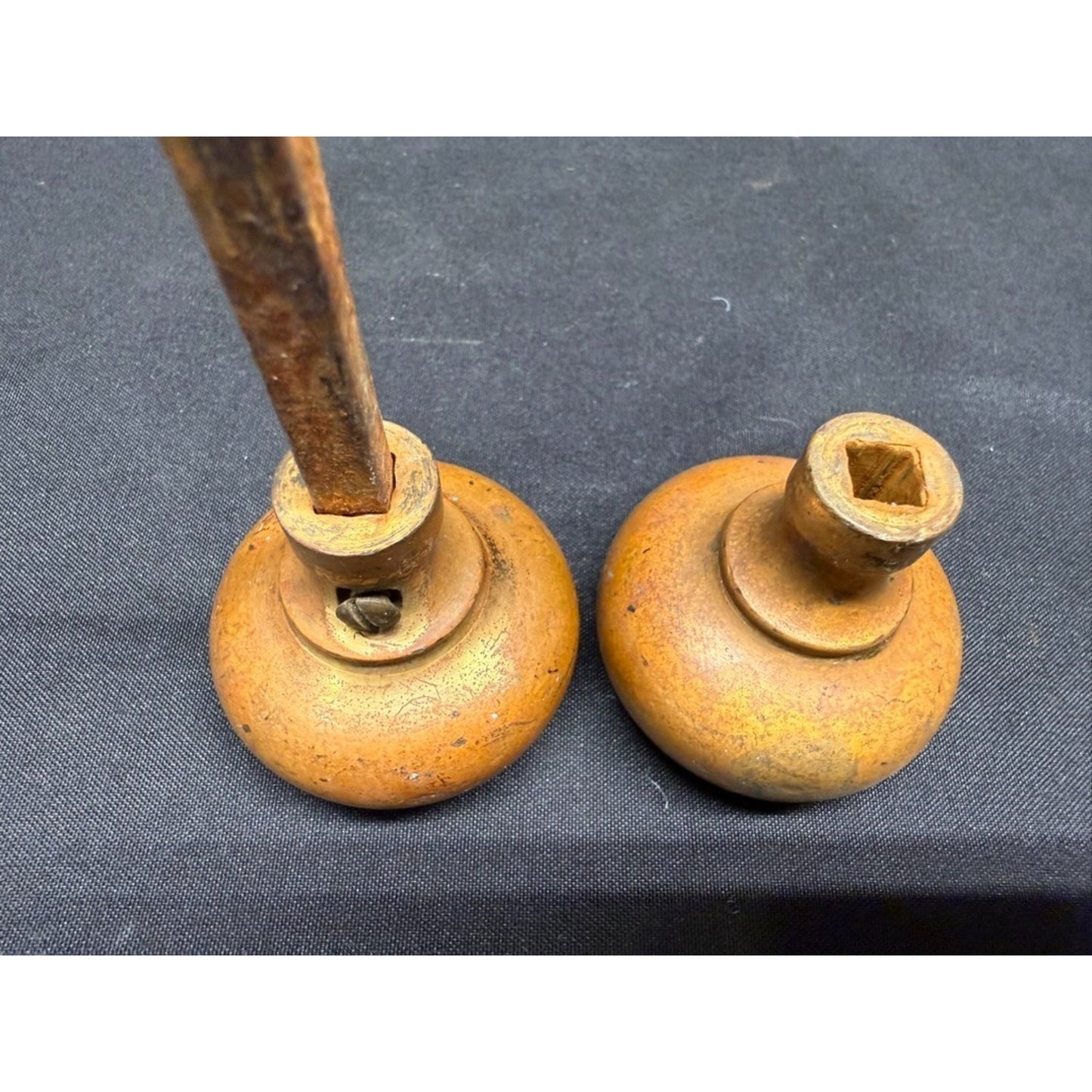 Antique Brass Door Knob Set with Spindle 2 inch knobs architectural salvage