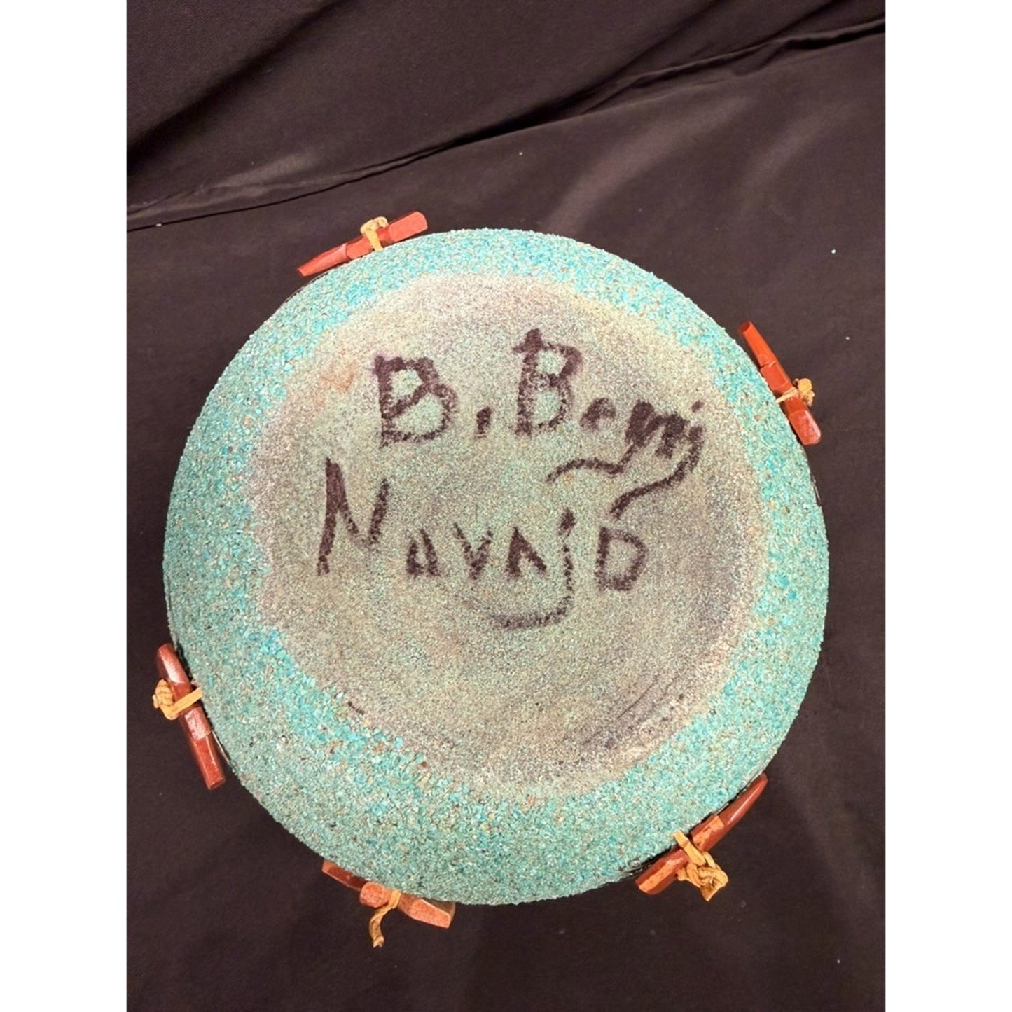 Vintage zuni large fetish pot/jar crushed turquoise 8.5" tall signed by artist
