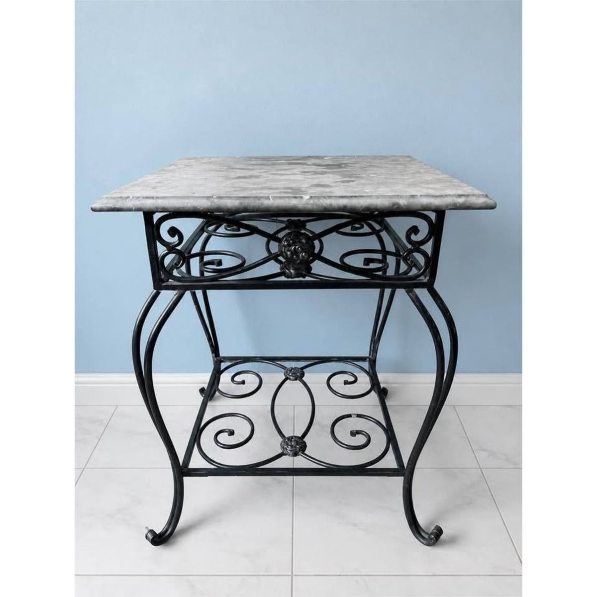 Elegant Bombay & Co. Wrought Iron & grey Marble Accent Table/Nightstand/end table