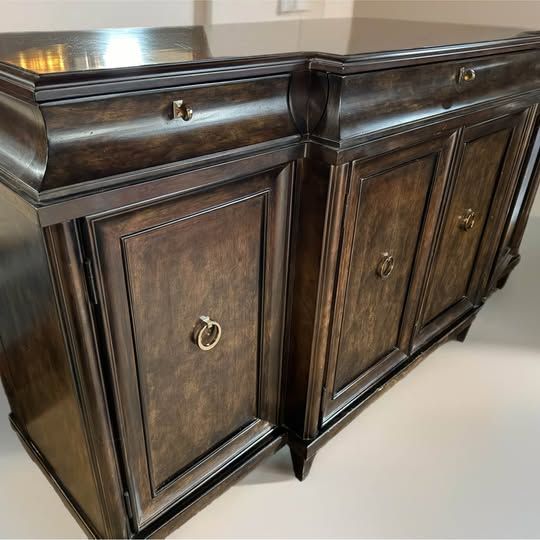 A.R.T Discontinued brindle buffet with Greek style hardware & inner wine slats
