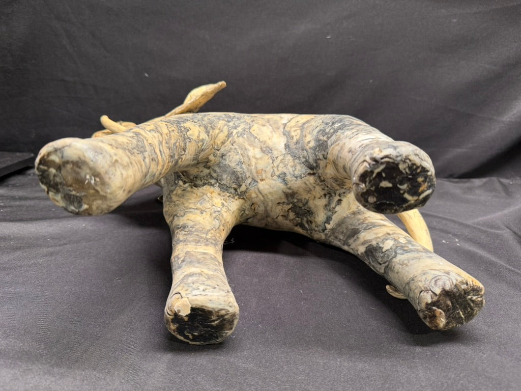 Large Vintage Carved Elephant made from Crushed Oyster Shells with trunk up 15” tall