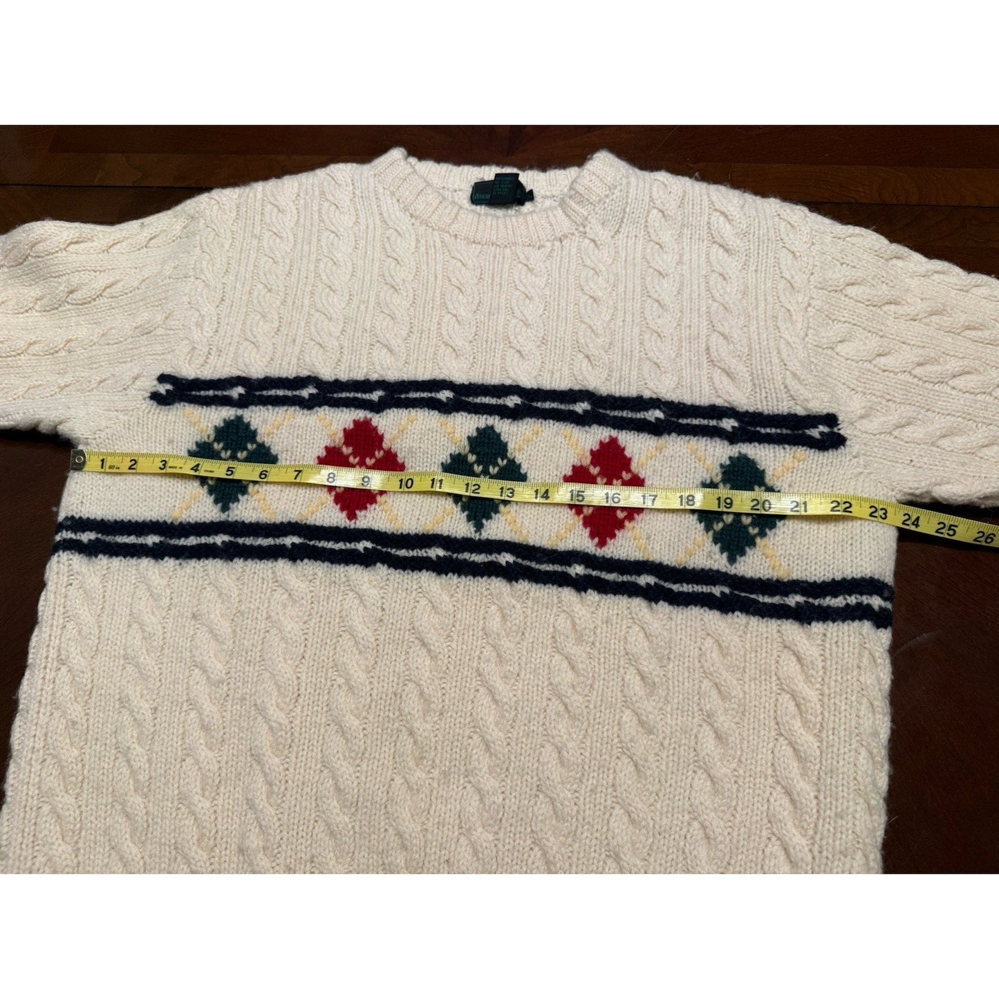 Vintage Abercrombie & Fitch Cream Knit Sweater Argyle Pattern Womens large wool