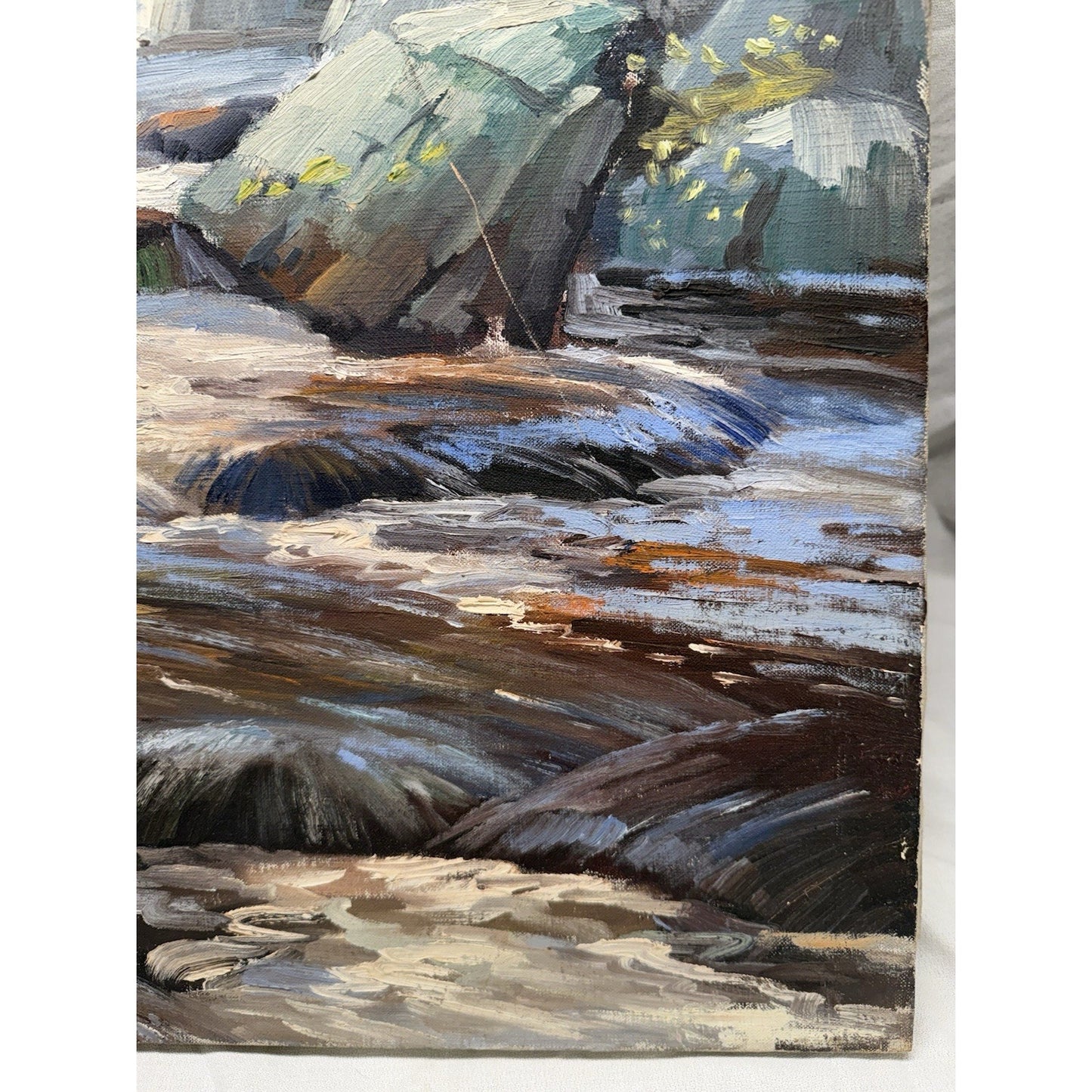 Charles Gordon Harris Painting Man Fishing New England River 30” X 25” Vintage