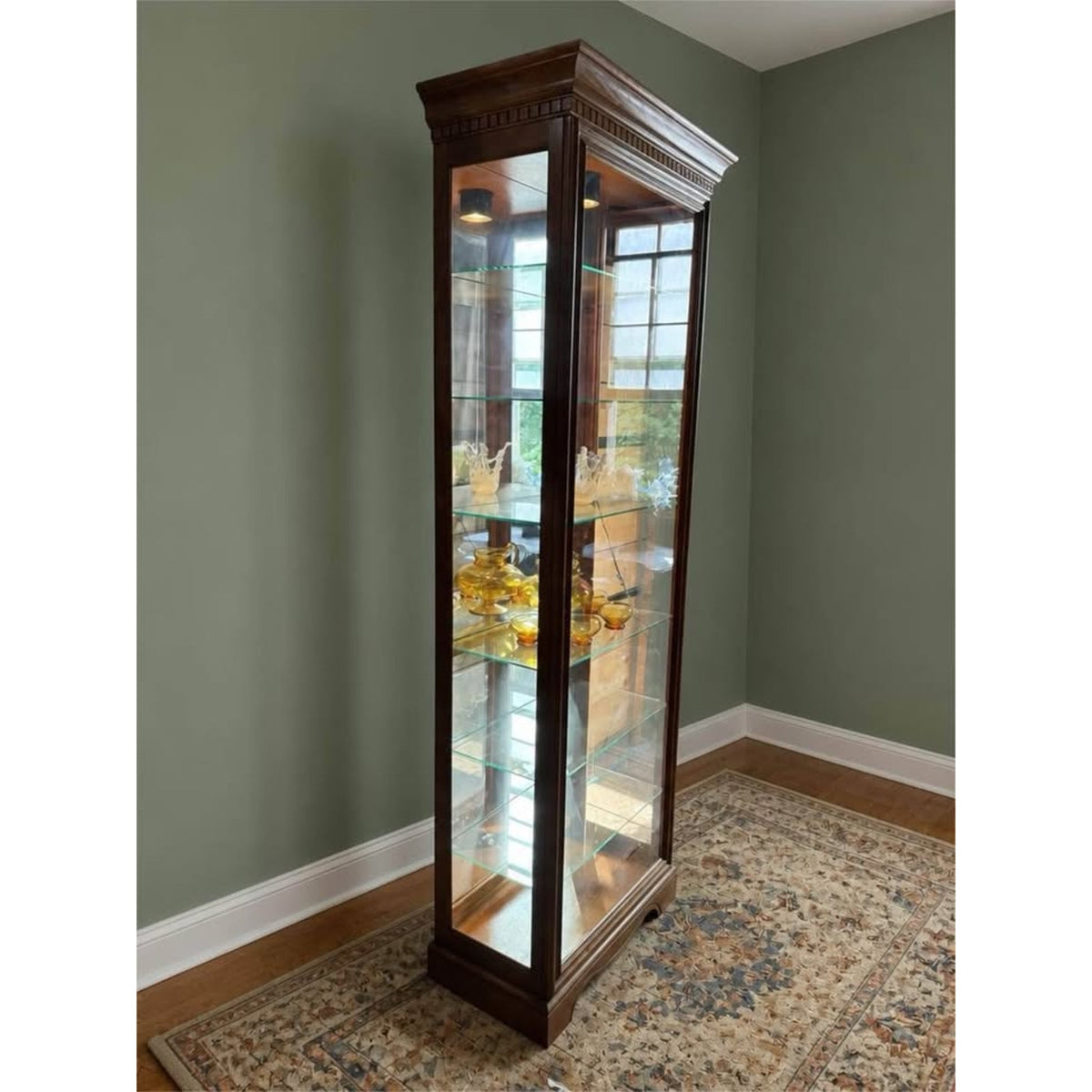 Vintage oak and glass lighted display cabinet/curio cabinet