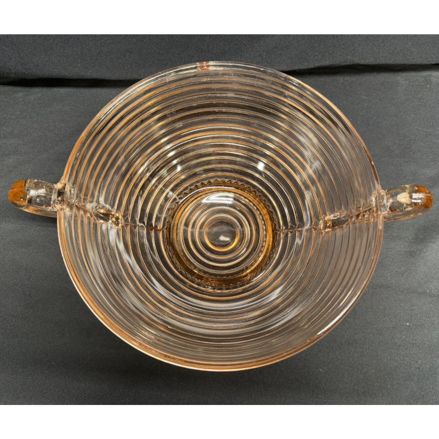 Anchor Hocking 1930s Pink Manhattan Depression glass pedestal bowl with handles
