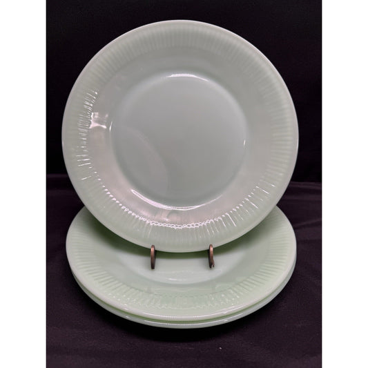 Set of 3 Fire-King Jane Ray lined rim Jadeite Dinner Plates vintage 9 inch green