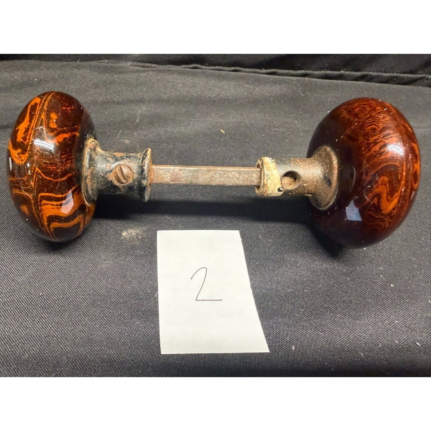 Antique porcelain Bennington marbled brown tiger eye door knob- Buy 1 or 4 pairs