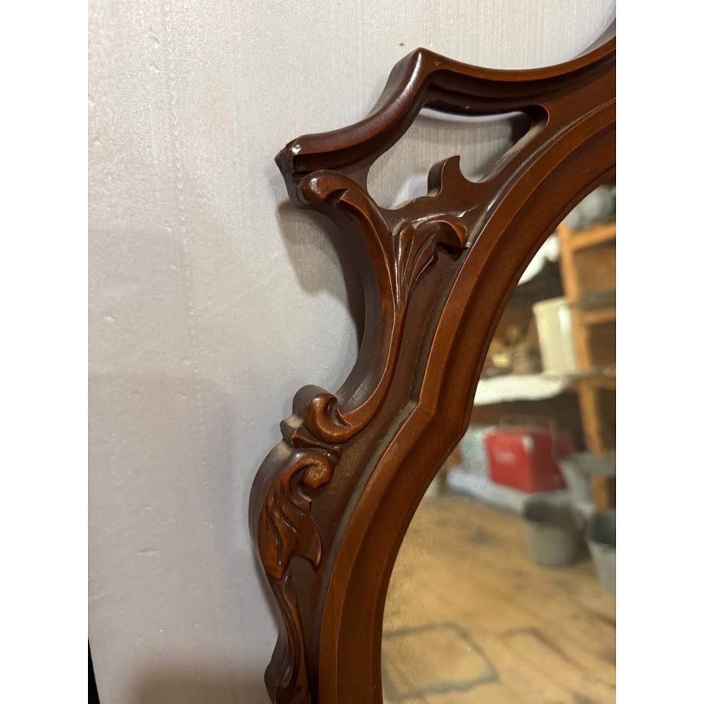 Antique french style mahogany wall mirror with beautifully carved flowers