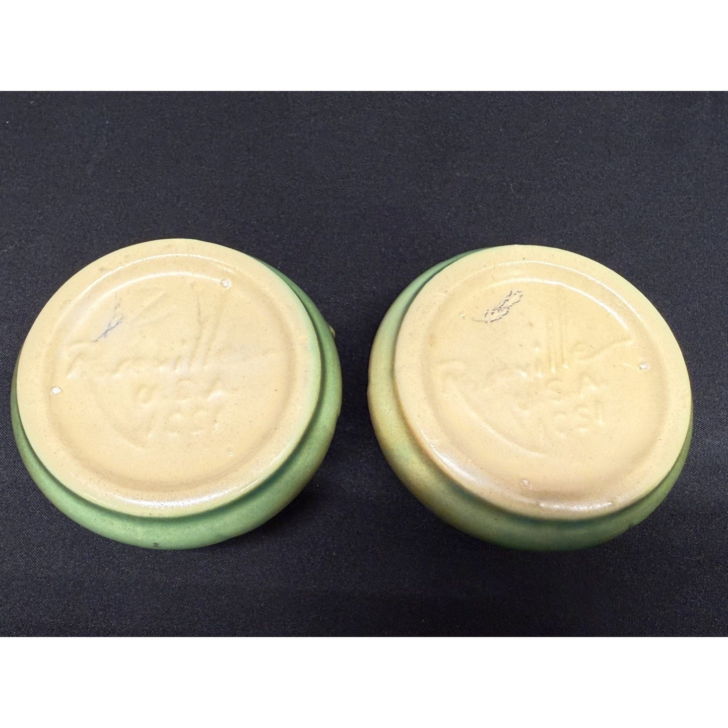 Pair of Roseville Pottery Candlestick Holders Green white berry 1CS1 Vintage