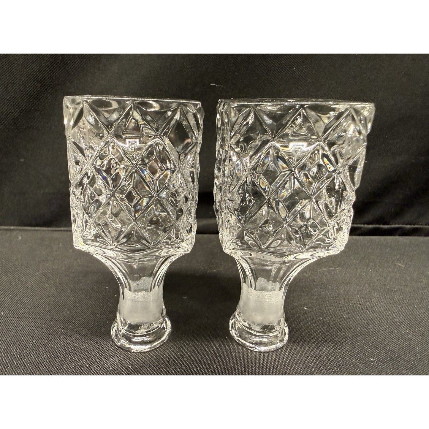Rare Mini Crystal Clear Glass Cruets & Jam Jar W/ Spoon Set Of 3 Square Vintage