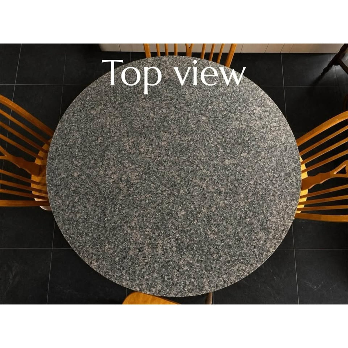 Round pedestal style granite top dining room table black/grey granite and 4 matching chairs