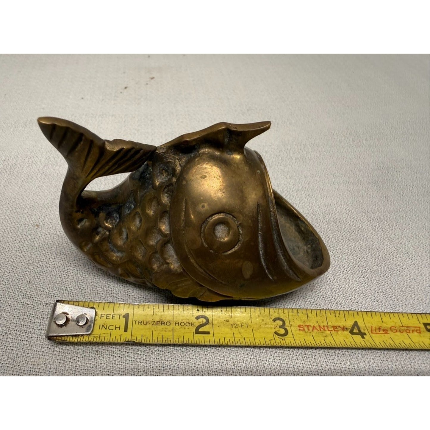 Walter Bosse Mid Century Modern Fish Sculpture Brass Ashtray 1950s 3.5" x2.5"