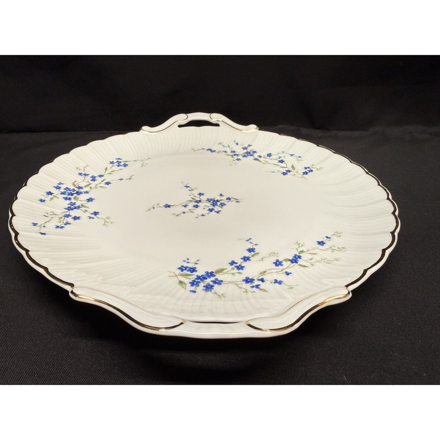 Bernardaud Limoges France Myosotis Handled 11” Cake Plate platter blue flowers